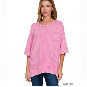 78. NWOT Zenana Outfitters Candy Pink Tunic Top